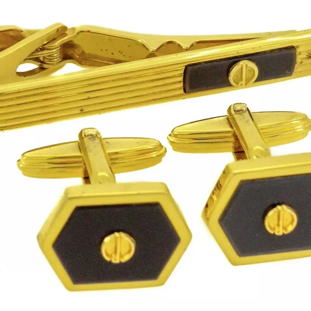 dunhill cuff 2 items set Gold Hardware Authentic used T9987